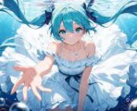 Hatsune Miku，Blue haired girl in water.