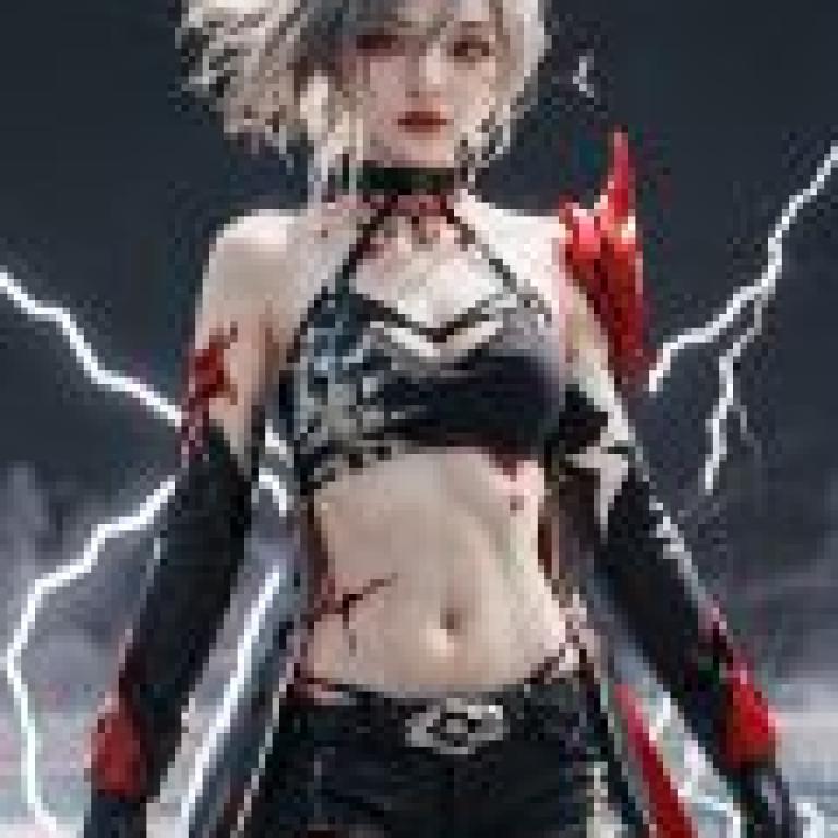 Acheron， Honkai Star Rail，The woman is wearing a black and red dress.