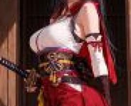 girls，Woman with blue hair in red and white outfit.