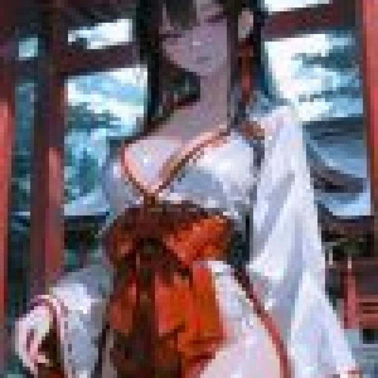 身穿和服的女孩，動漫女孩，穿著白色和紅色衣服。