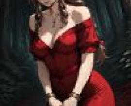 aerith gainsborough final fantasy 7，Red dressed lady in forest.