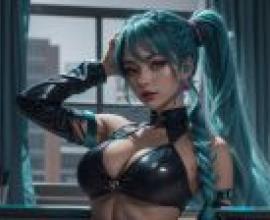 真人版，初音未來，唯美桌布，動漫桌布，窗前藍髮少女