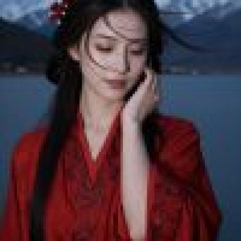 girls，A woman wearing red.