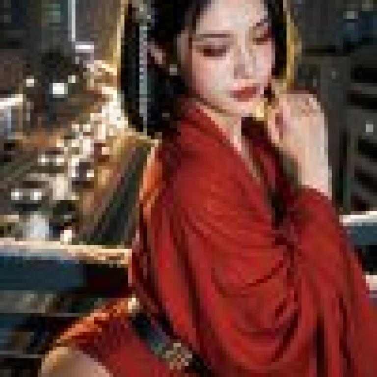 女孩們，一位穿著紅色衣服的女子站在柵欄旁。