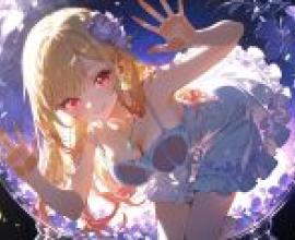 北川真凜，舞會上穿著藍色洋裝的動漫女孩。