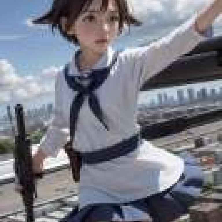 Yoshika Miyafuji，Strike Witches，A girl in a sailors uniform on top of the city.
