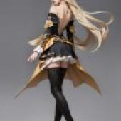 genshin navia，A girl with blonde hair and black boots wearing a yellow dress.