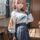 手機桌布，陸奥 こまろ，生徒会にも穴はある，寫實，粉紅色頭髮和藍色眼睛的動漫女孩。