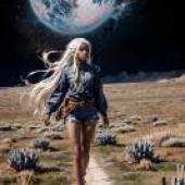 手機桌布，Edge of the World， EotW，寫實，一個穿著牛仔褲和背心的女孩穿越沙漠。
