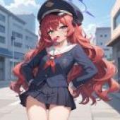 Natsume Iroha Blue archive，A girl with red hair and a blue uniform.