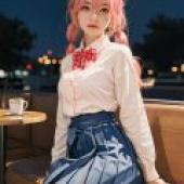 Tamamo JK Fate Extella，A girl with blue hair wearing a pink bow.
