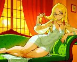 一位穿著白裙的女孩在沙發上擺姿勢拍照，她似乎隱藏著一個秘密。