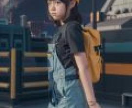 Susie Zenless Zone Zero，身穿藍色背帶褲、頭戴橘色帽子的年輕女孩。