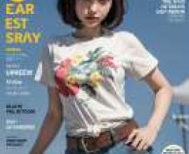 Selene Lovely Luna，寶可夢，一個戴著紅色毛線帽和白色花朵圖案T恤的女孩。