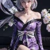 陰陽師 Onmyoji Izuna Tenma Awakening，頭髮上戴著花的紫色女孩。