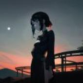 Sunset Beauty with the Moon - Atey Ghailan Free Art Download