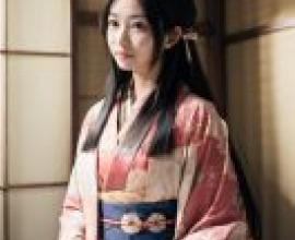 和服 uchikake Hime，穿著粉紅色和服的亞洲女子。