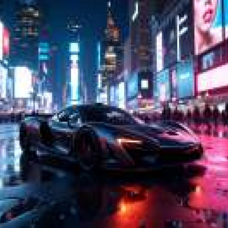 夜色中閃著燈的跑車，一輛黑色跑車行駛在城市街道上。