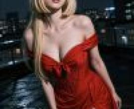 girls，A girl wearing a red dress.