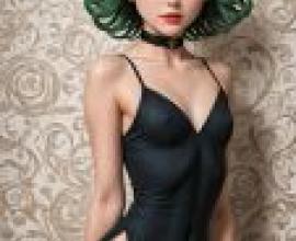 Tatsumaki，One Punch Man，有著綠色頭髮和黑色衣服的女孩。