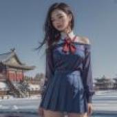 雪地風華：藍裙建築美 - 桌布免費下載