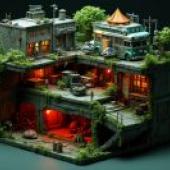Miniature city，A diorama with lots of junk in it.