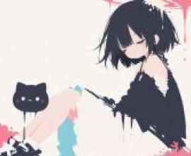 Afternoon，A girl holding a knife with a cat next to her.