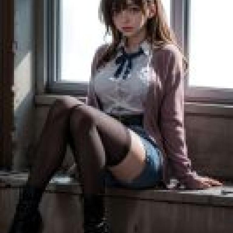 Fujino Mitsuki Zombie no Afureta Sekai de Ore dake ga Osowarenai 一個女人坐在窗台上。