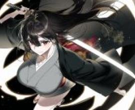 Lonely Warrior，A woman in a kimono holding a sword.