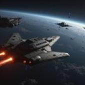 戰場空間：太空船在空中飛行。