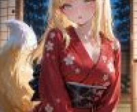 Ancient Fantasy，A girl wearing red dress with fox ears.