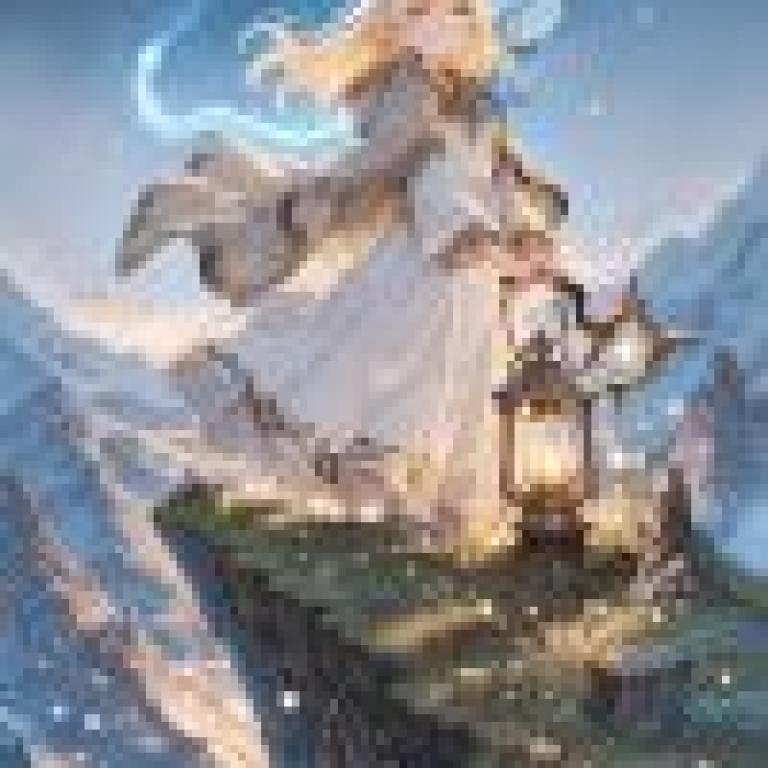 parallel，A girl holding an angel and lantern.