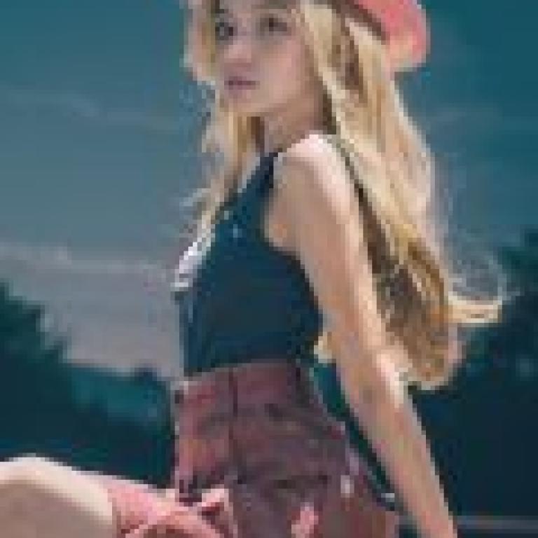 Serena， Pokemon，A woman in pink sitting outside.