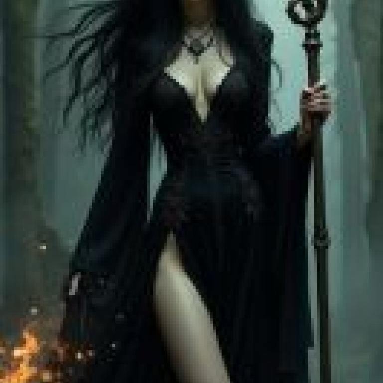 dark witch，手持法杖的黑衣女子。