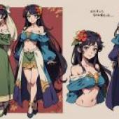 角色設計，身著藝術裙的女子。