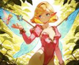 仙女女孩，長著翅膀，穿著紅色洋裝的女孩。