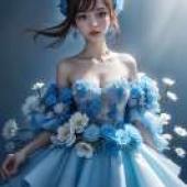 傑伊布魯花裙，一個穿著藍色連身裙並穿著鮮花的女孩。