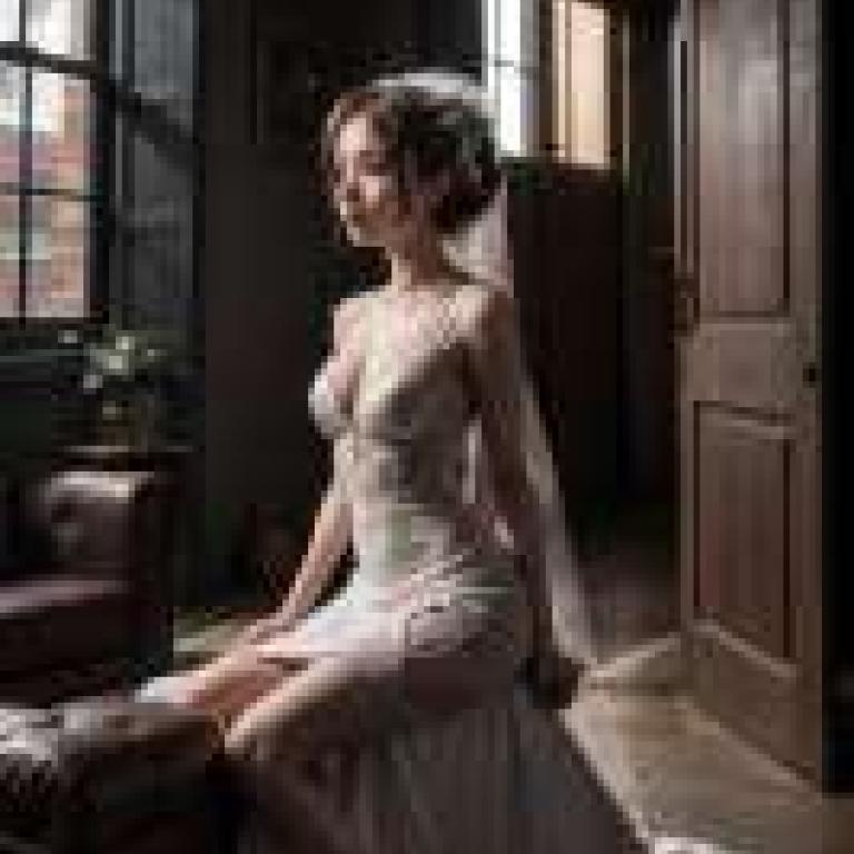 A Dark Wedding，Bride in white dress and veil.