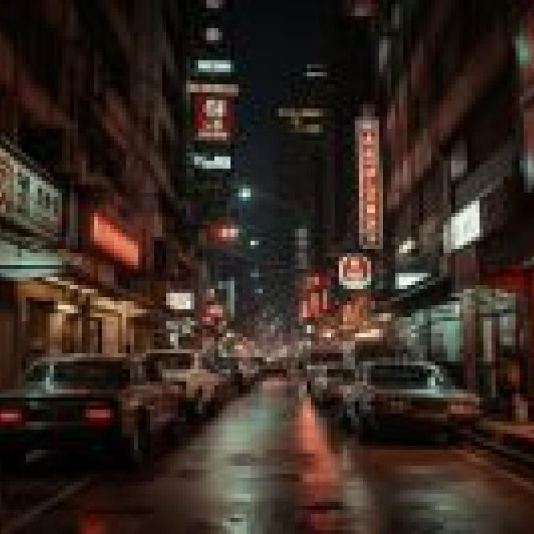 Fantasy Night StreetA city street at night with Asian writing on it.