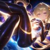 Mother of the Planet，A woman with a star on her hair holding a planet.