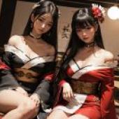 窈窕和服韻：餐廳桌上的和服佳人，頭帶優雅，桌布免費下載