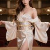 My imagined trip to Japan，A lady wearing a white dress.