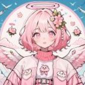 Pink Angel，Pink girl with wings.