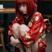 ZIT 01，A pretty red haired girl sits with her legs crossed on the floor.
