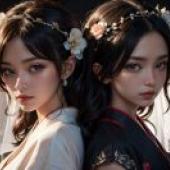 Free Download Beautiful Desktop Wallpaper: Symmetrical Features and Realistic Aesthetic of Two Young Women in Floral Crowns， Featuring Chen Lu