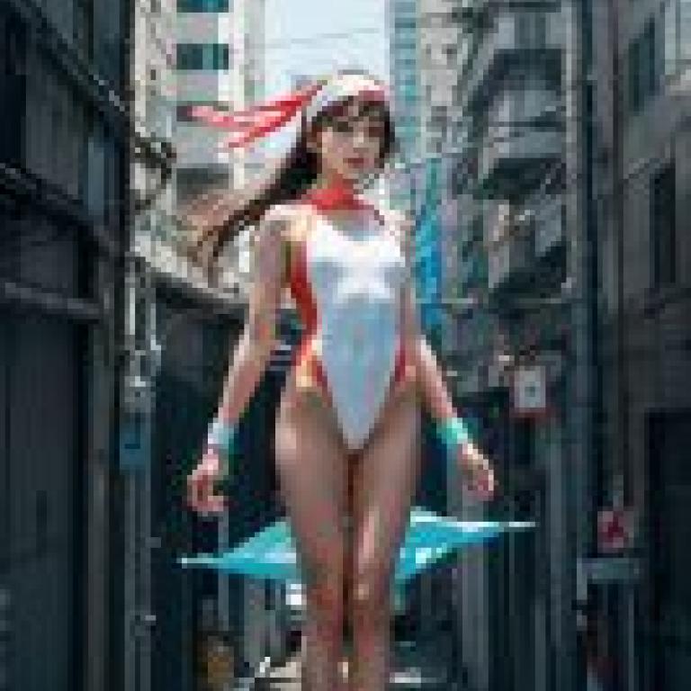 city swimming，Modeling in high heels and leotard.