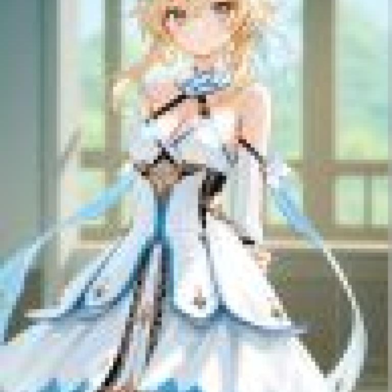 vitality，A blue and white dress with wings.