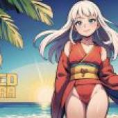 Computer wallpaper， Japanese kimono beauties on Nanyang Beach， anime， beach beauties style