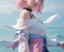3月7日 星軌，一個粉紅色頭髮、綁著藍色髮圈的女孩。
