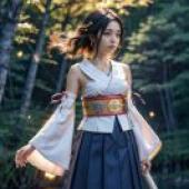 FF X，尤娜，一個穿著藍白連身裙在水面上的女孩。